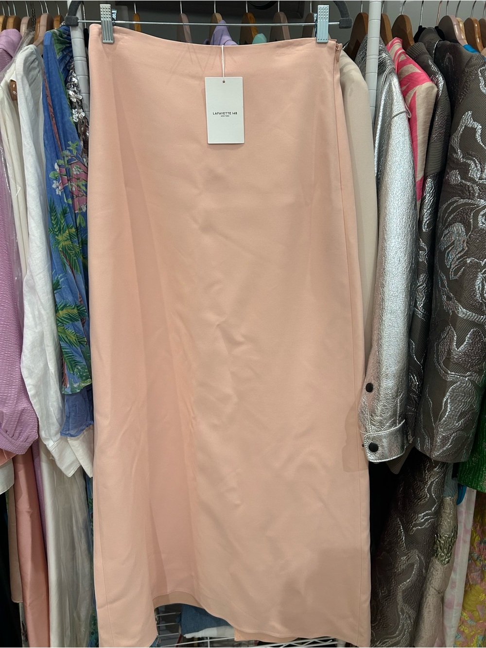 NWT Lafayette 148 New York Bluff Pink Back Slit Silk Blend Maxi Skirt Size 6